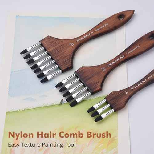 Fuumuui Grainer Brush Set - 3Pcs Professional Multi-Tooth Brushes, Flat Head Comb Brush Set Designed for Textures and Special Effects for Acrylic Painting, Oil & Watercolor, Short Handle