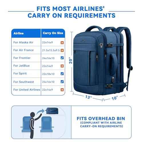 Large Travel Laptop Backpack for Men, 50L Carry On Backpack, Expandable Laptop Bag Water Resistant Overnight Weekender Gym Daypack Traveling Backpack, Traveler Gifts, Blue