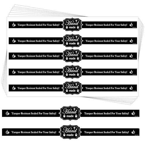 Food Retail Package Seal Stickers 9x1 Inch Safe Secure Tamper Evident Lids Stickers Tampers Proof 200 Pcs Tamper Evident Labels for Freshness Labels for Handmade Crafted Baking (Black)