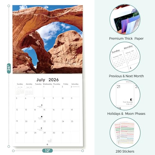 National Parks Wall Calendar 2026-2027 - 18-Month Landscape Planner with Stickers, 12x24 Opened