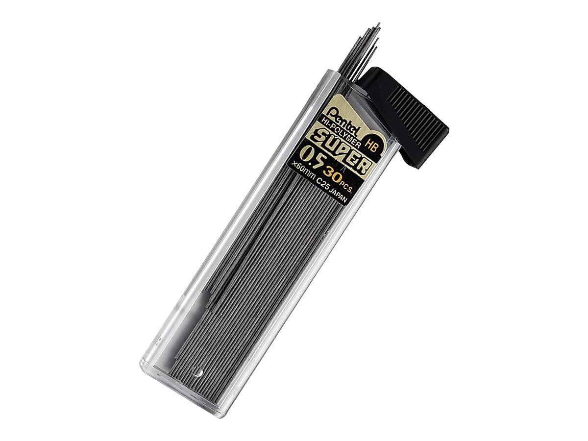 Pentel Super Hi-Polymer Lead Refills, (0.5 mm), Fine, HB, Pack of 3, 90 Pieces (C25BPHB3-K6)