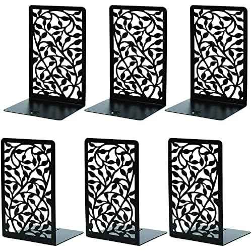 CNK Book Ends Bookends for Decorative Books Holder Bookend Shelves End Hold Heavy Duty Holders Stoppers Metal Stopper Cute Boho Bookshelf Holds Cookbook Office Home Set of 6 Bookends Pair Black