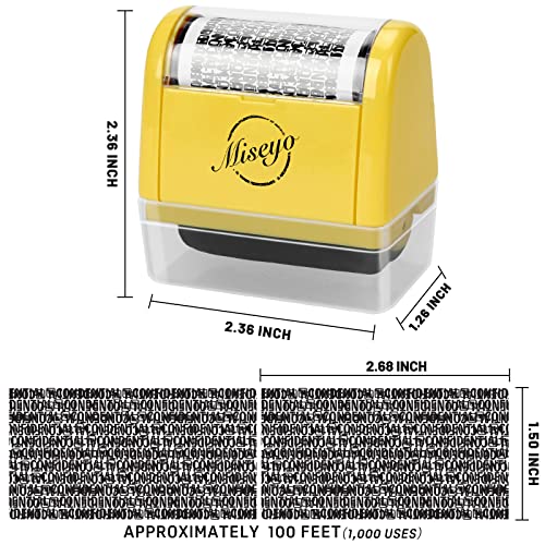 Miseyo Wide Identity Theft Protection Roller Stamp Set - Yellow with 3 Refill Inks