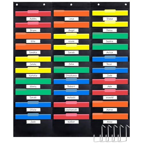 Opret 30 Pockets Hanging Storage Pocket Chart with 5 Hangers for Office & Classroom Organization