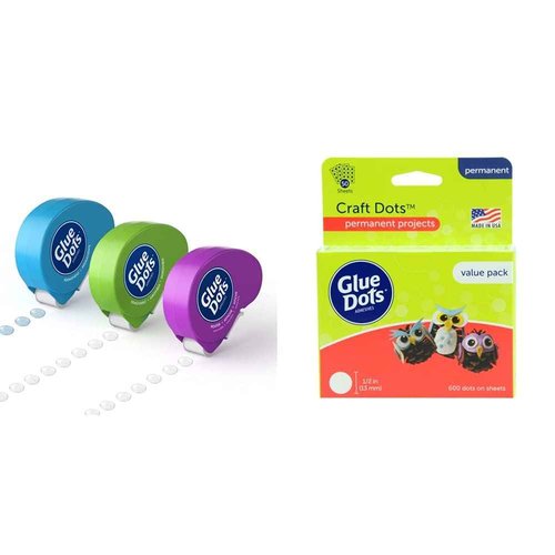 Glue Dots Dot N' Go Glue Dot Dispenser Project Pack with 200 Permanent, Poster, and Removable Double-Sided Adhesive Craft Dots Each, 3/8-Inch & 8961 1/2" School 600pc Craft Value Pack, 1/2 Inch, Clear