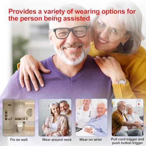 XUK Wireless Caregiver Pager Smart Call System for Elderly Monitoring SOS Alert System Portable Alarm with 1 SOS Call Panic Buttons & 1 Watch Pagers & 1 Square Pull Cord Pagers, 500+Feet 1 Receivers