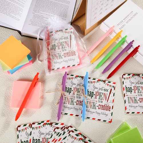 Marspark 201 Pcs Christmas Bulk Gift Set Employee Appreciation Team Gifts Bulk 10 Colors Notepads Gel Pens with Gift Bags Cards Twine Gifts Set for Xmas Coworkers Staffs Team Party Favors