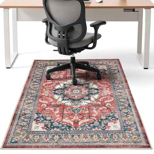 Office Chair Mat for Hardwood Tile Floor, 36"x48"Anti-Slip Under Desk Carpet Protector for Rolling Computer Chair Mat, Machine Washable Office Area Carpet (Chenille,Red)