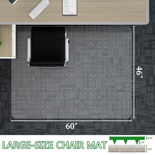 Extra Large Office Chair Mat for Carpet, 46" x 60" Clear Desk Chair Mat for Low Pile Carpeted Floors- Easy Glide Plastic Floor Mat for Office Chair on Carpet
