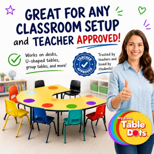 10 Pack Large 12-Inch Classroom Dry Erase Table Dots in 5 Bright Colors – Removable Whiteboard Stickers for Teachers