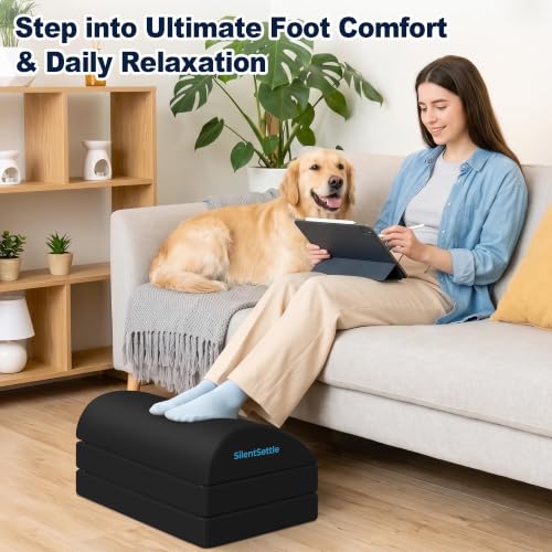 SilentSettle Foot Rest Under Desk, 3-Height Adjustable Foot Stool - Black (Large)
