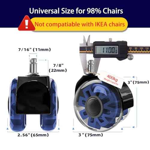Hirate Office Chair Caster Wheels Heavy Duty(Set of 5), 3¡± Dual Ball Roller Furniture Chair Casters Replacement Mute Rolling for Hardwood Floors & Carpet Universal Fit 7/16" x 7/8", Blue