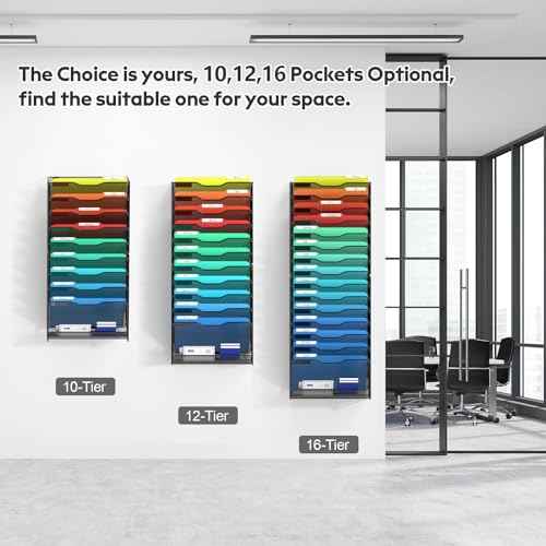 samstar 12 Tier Wall File Organizer, Hanging Wall Mount File Holder Paper Folder Mail Organizer, Mesh Metal, Black.