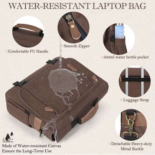 RAINSMORE Messenger Bag for Men 17-17.3 Inch Laptop Bag Water-resistant Canvas Computer Shoulder Bag Office Work Briefcase Large Casual Satchel Bags for Men Bookbag for College, Coffee