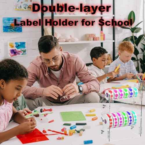Double-Layer Acrylic Roll Sticker Dispenser - Adjustable Label Holder Tape Organizer for Office School Home Desktop Storage
