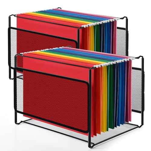Comix Hanging File Organizer, Letter Size File Folder Organizer with Metal Mesh, Space-Saving File Folder Storage Box for Home Office Supplies(2 Packs)