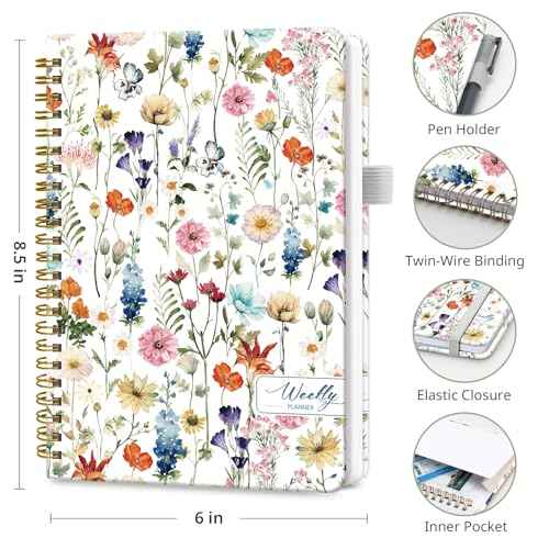 Undated Weekly Planner, Weekly To Do List Notebook with Goal & Habit Tracker Organizer, A5 Weekly Planner Notebook with Spiral Binding, 6.1" x 8.2" - Floral