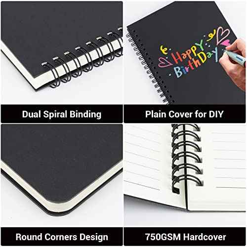 EUSOAR Spiral Notebook, A5 12packs 5.5"X8.3" 120 Pages Lined Travel Writing Notebooks Journal, Memo Notepad Sketchbook, Students College Office Business Subject Diary Ruled Book Journal-Black Cover
