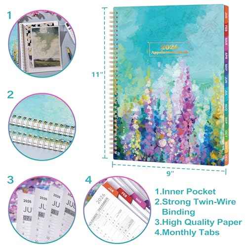 2026 Appointment Book & Planner - 2026 Daily Hourly Planner, JAN 2026 - DEC 2026, 9" x 11", 2026 Weekly Appointment Book, 2026 Planners with 30-Minute Interval, Pocket, Colorful Tabs - Oil Painting