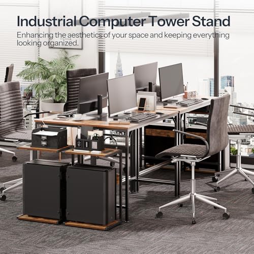 HOOBRO Computer Tower Stand, PC Stand with Charging Station, 2-Tier PC Tower Stand with Locking Caster Wheels, CPU Stand Fits Most PCs, PC Stand for Floor, for Home Office Rustic Brown BF01UCJ01G1