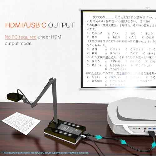 TreasLin Document Camera for Teachers HDMI USB-C 15MP HDIM Document Camera, Remote Learning Classroom Presentations Camera Art Classes Online Teaching with Multi Angle Rotation Adjustment LED Light
