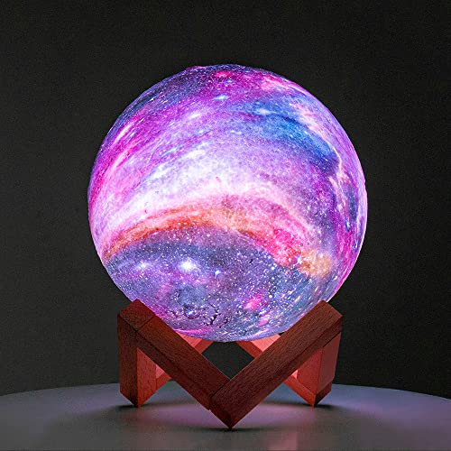 BRIGHTWORLD 5.9 Inch Galaxy Moon Lamp with Wooden Base, 16 Colors LED 3D Night Light, Remote & Touch Control, Gift for Kids & Adults