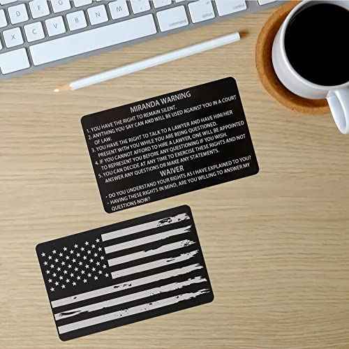 24 PCS Metal Miranda Card with Torn American Flag on the Back, Black Metal Miranda Warning Card Miranda Rights Cards Police Gift (24 PCS, TornBlack)