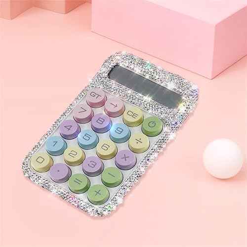 TISHAA Rhinestone Sparkle Bling Rhinestone Cute Calculator ? Glamorous Crystal Design with Pastel Keypad