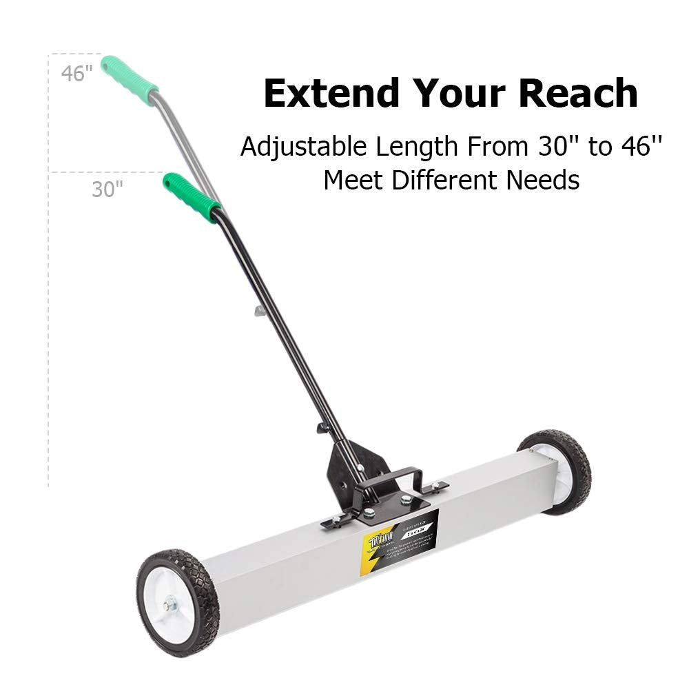 TUFFIOM 36-Inch Rolling Magnetic Pick-Up Sweeper | 55-LBS Capacity, with Quick Release Latch & Adjustable Long Handle, for Nails Needles Screws Collection