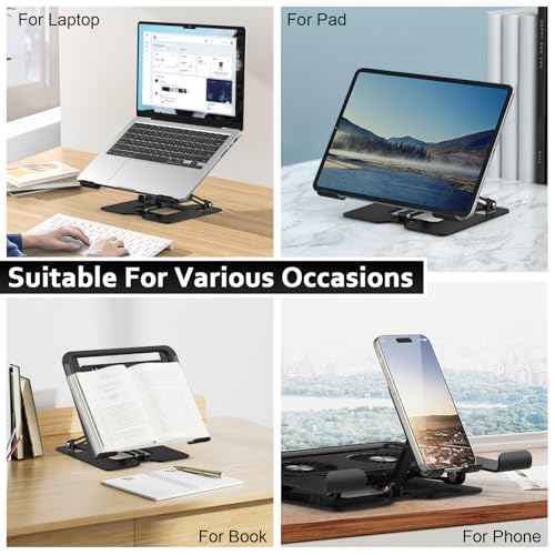 Laptop Stand with Fan, MacBook Cooling Stand with 2 Removable Silent Fans and Phone Holder,Adjustable Height and Angle,Laptop Cooling Pad for 10-18 Inch Laptop,MacBook Pro,Tablet (Black)
