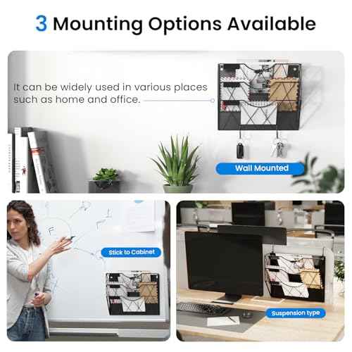 Magnetic File Holder for Refrigerator & Cabinets | No-Drill Wall Mount Organizer | 3-Tier Vertical Mail & Magazine Holder for Office/Home (Black, Space-Saving Design)