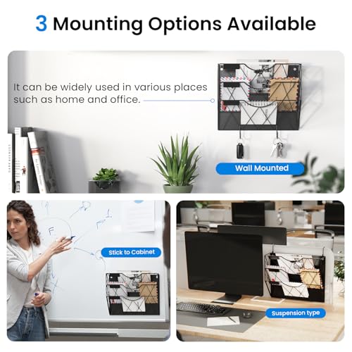 Patvingot Magnetic File Holder Wall Organizer 3-Tier No-Drill Desk Storage