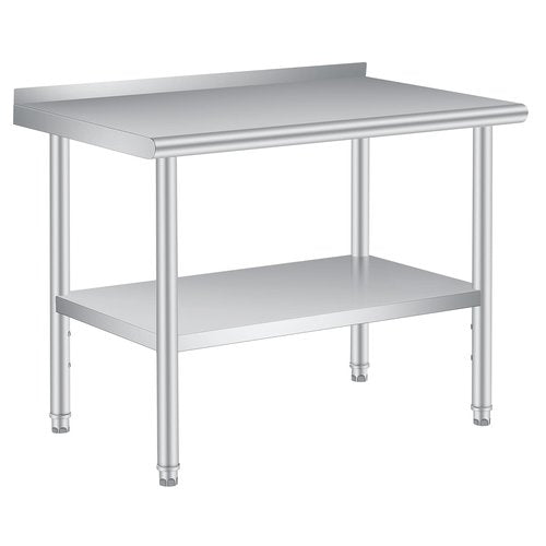 Stainless Steel Table for Prep & Work 48 x 24 Inch with Backsplash, Commercial Heavy Duty Table with Adjustable Under Shelf for Commercial Kitchen Restaurant Busines