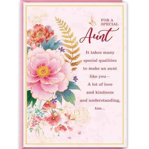 Aunt Birthday Card, Aunt Birthday Gifts, Thick Card Stock with Premium Envelope, 8x5.3 Inches, Double-Sided