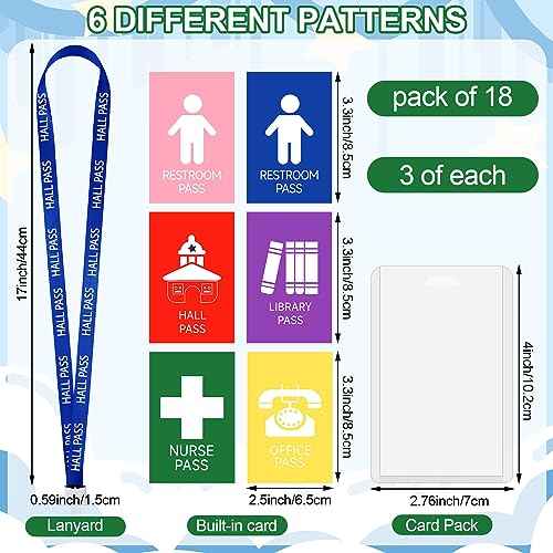 Patelai 36 Pcs PVC Hall Pass Lanyards School Passes Set Unbreakable Hall Passes for Classrooms Restroom Bathroom Library Office Nurse School Teacher Supplies Gifts