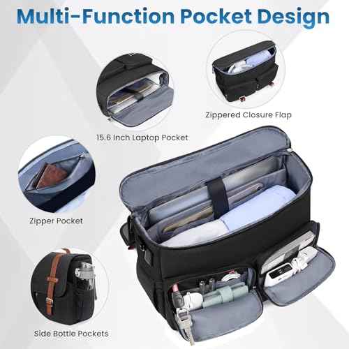 MATEIN Messenger Bag with USB Charging Port, 15.6 inch Laptop Bags Large Mens Briefcase with Shoulder Strap, Water Resistant Crossbody Satchel Work Computer Case for College Office Commuting, Black