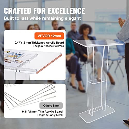 VEVOR 47" Acrylic Podium Stand with Reading Surface & Storage Shelf – White (Variation: 47" White)