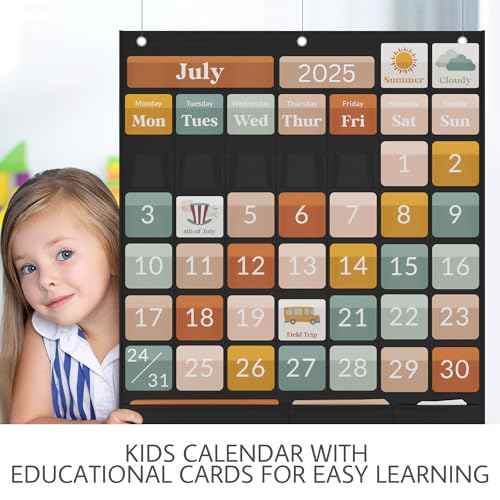 The Ultimate Classroom Calendar Pocket Chart for Kids - Beautiful Calendar with Educational Cards for Easy Learning - Fun Boho Classroom/Teacher Must Have Supplies That Fits Nicely w/Any School Decor