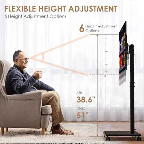 Rolling TV Stand Portrait for 65 70 75 Inch TVs, Tilt and Swivel Mobile TV Cart on Wheels up to 110 Lbs, 6 Height Adjustable PortableTV Stand, Max VESA 600x400mm
