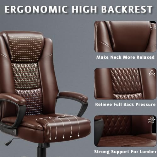 Brown High-Back PU Leather Executive Office Chair with Adjustable Height and 360° Swivel
