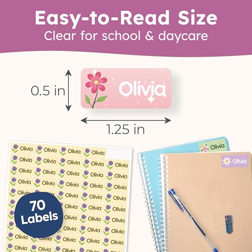 Personalized Flower Name Labels for Kids 70 Waterproof Stickers - MELU Kids