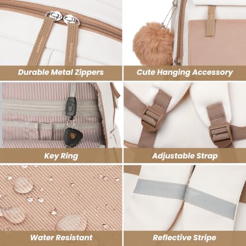 Women Laptop Bookbag for College School - Beige Khaki, 15.6 Inch