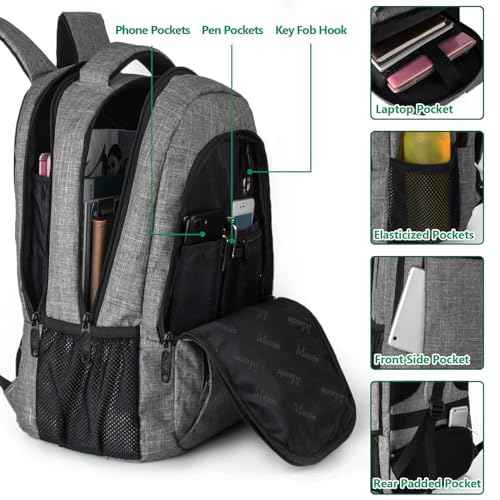 MATEIN Travel Laptop Backpack, Business Anti Theft Slim Sturdy Laptops Backpack with USB Charging Port, Water Resistant College School Computer Bag Gift for Men & Women Fits 15.6 Inch Notebook, Grey