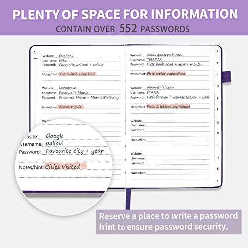 Password Book with Alphabetical Tabs, Hardcover Password Keeper, Password Notebook Organizer for Computer and Internet Address Website Login, Gifts for Home and Office, 5.3''x 7.7''- Purple