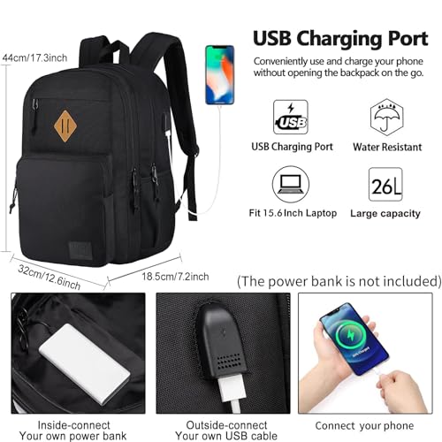 17.3 Inch Anti-Theft Laptop Backpack with USB Charging and Water-Resistant Material - KEOFID Black Travel & College Bag