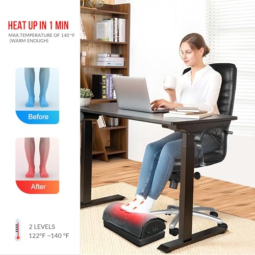Snailax Black Heated Foot Rest Under Desk with Vibration and Memory Foam