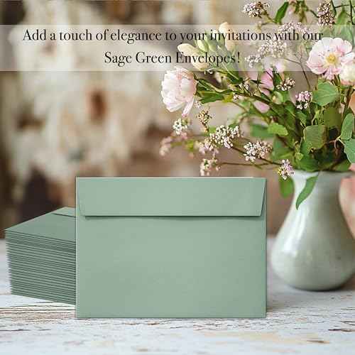 50 Packs 5x7 Envelopes, Sage Green 5x7 Envelopes for Invitations, Wedding, Postcards, Greeting Cards, Mailing