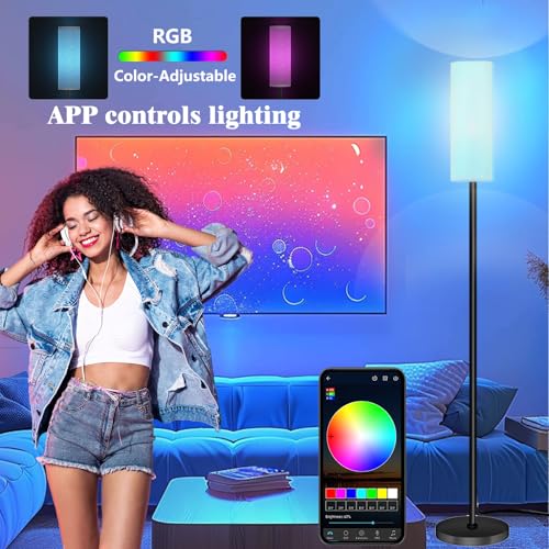 Qaubauyt White RGB Floor Lamp with APP Control Dimmable 67-Inch Tall Standing Lamp for Living Room & Bedroom