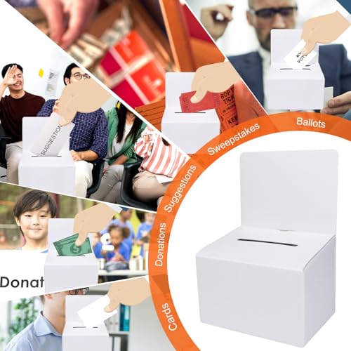 GRAWUN 3-Pack Cardboard Suggestion Boxes with Slot, White Glossy Conference Feedback Containers