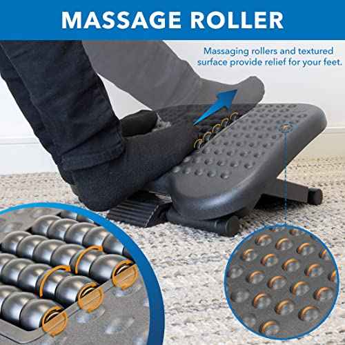Mount-It! Ergonomic Under Desk Footrest | Massaging Foot Support for Foot Comfort | Office Tilting Footrest with 3-Level Height Adjustment Against Swelling